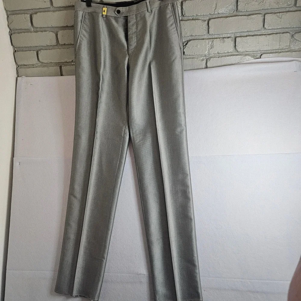 Eleganza Giorgio Sanetti Mens Silver Sharkskin Suit 42R Blazer 34W Pants 2pc